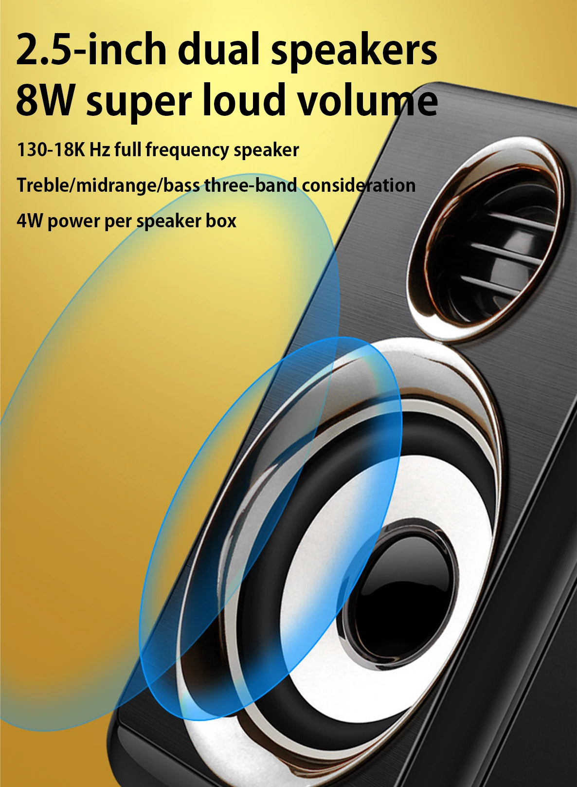 Computer Stereo 1 Pair USB+AUX Wired Computer Speakers Bass