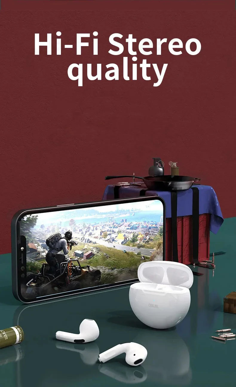 For CB&JBL Pro 6 HiFi Bluetooth Earphone IPX5 Life Waterproof Wireless Headphones for iPhone Xiaomi Headset Dual Mic Pro6 Earbud