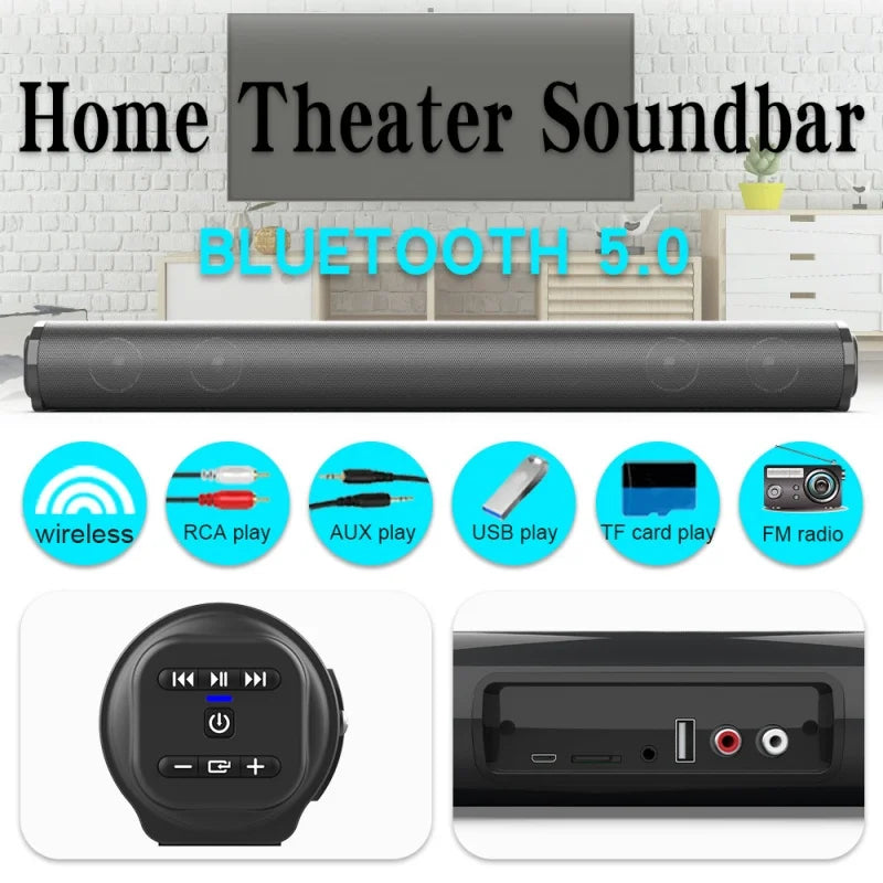 BS-10 5.0 Sound Blaster Soundbar Metal Cylinder Remote Control Home Theater Echo Wall Sound System Suitable for Computers FM/TWS