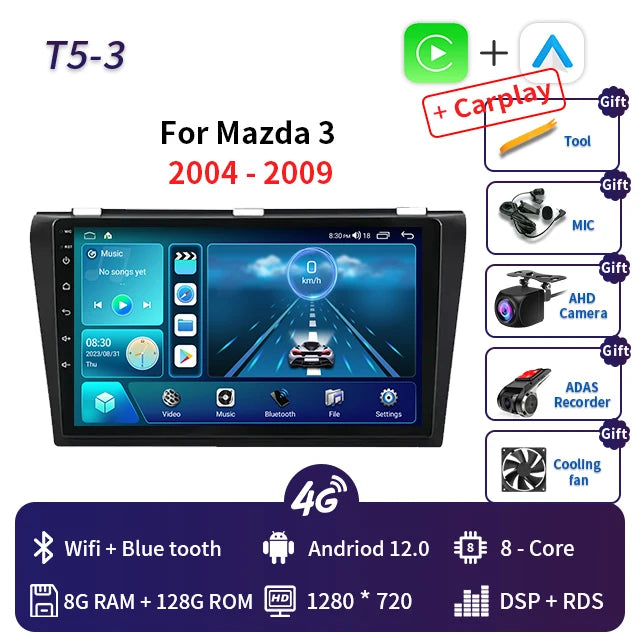 2 Din Android 12 for Mazda 3 2004-2013 Car Radio Multimedia Player Stereo Navigation With BOSE Carplay Speakers Head Unit Video