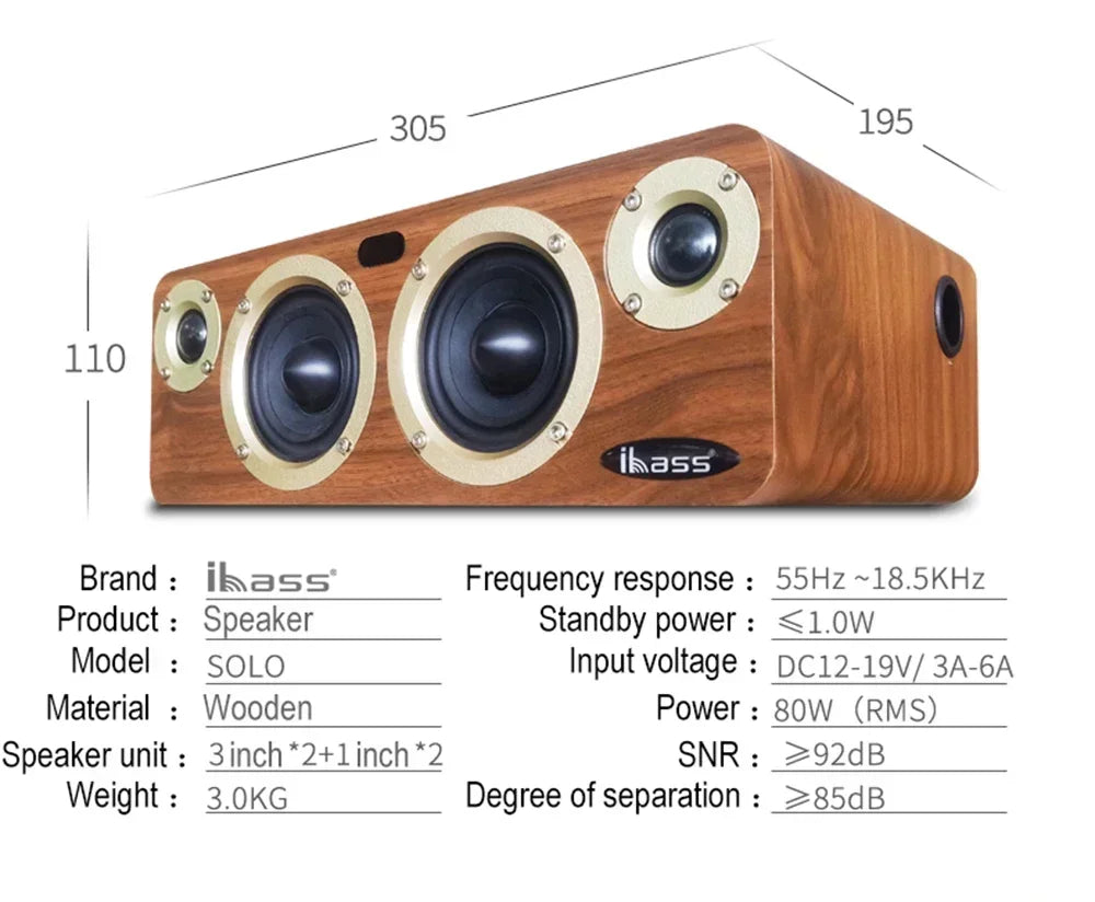 IBASS Wooden Speaker 200W Ultra High Power Bluetooth Speaker 4 Units Surround Sound Subwoofer Karaoke Wireless Coaxial Input