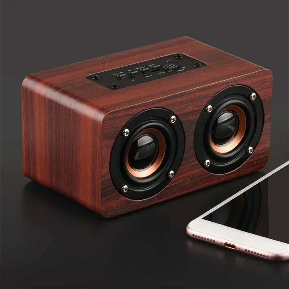 3.5mm Aux Mode Portable Bluetooth Speakers 10W Wooden Speaker Dual Horn Sound Box for Smartphones Wireless Subwoofer TF Card