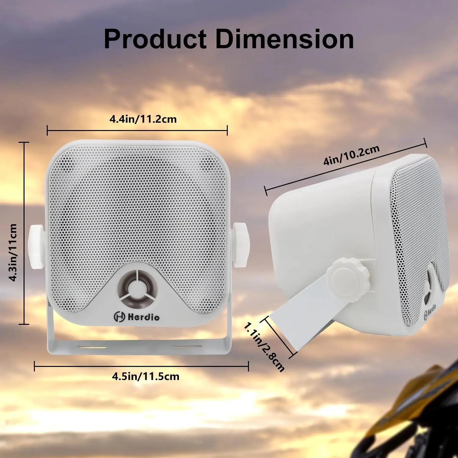 Herdio 4‘’ Marine Box Bluetooth Speakers Compact Waterproof Audio Sound System With 100 Watt Power for Boat Golf Cart Jeep ATV