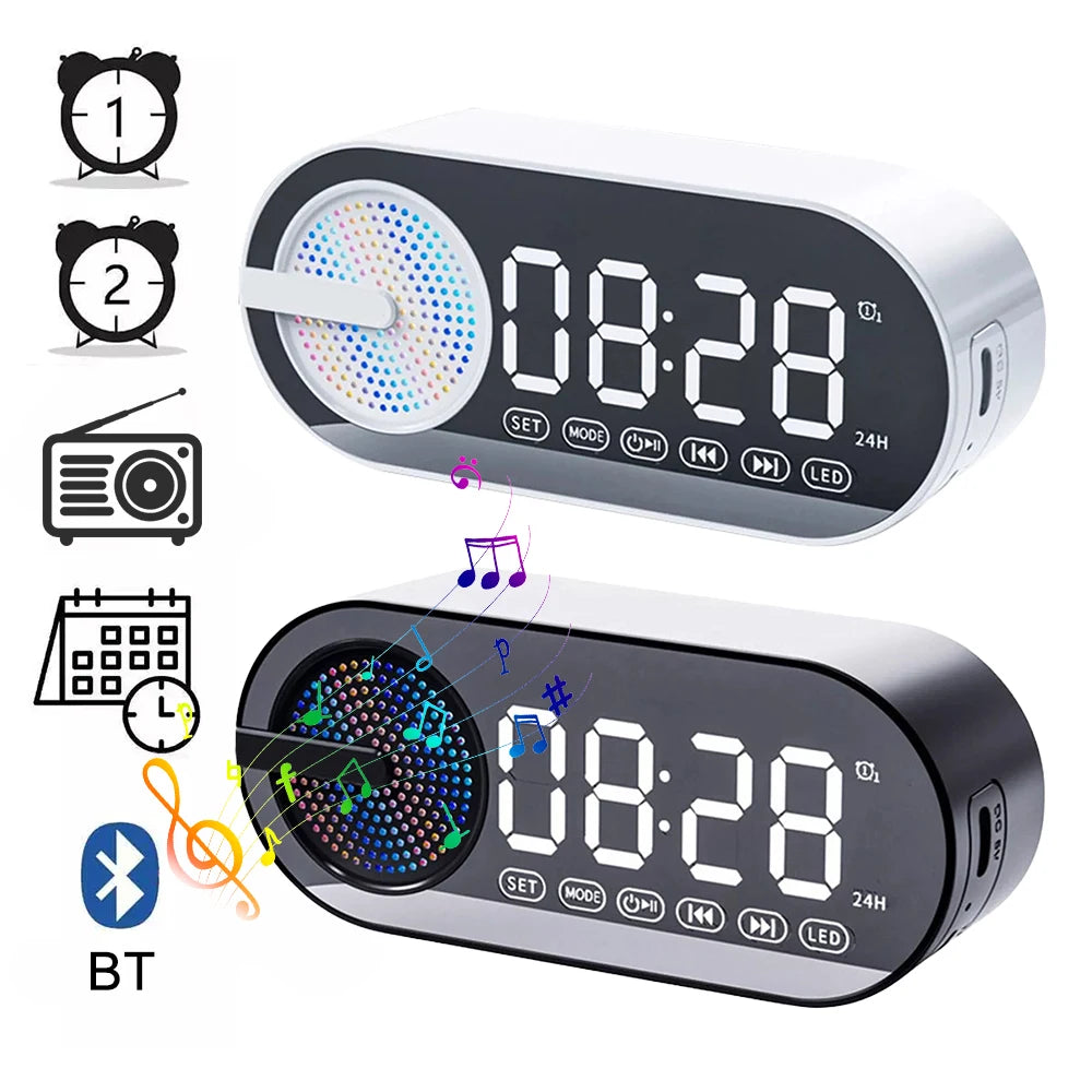 Quiet Wireless Bluetooth Speaker Alarm Clock RGB TWS USB LED Mirror Digital Clock Mini AI Smart Alarm Clock Speaker for Home