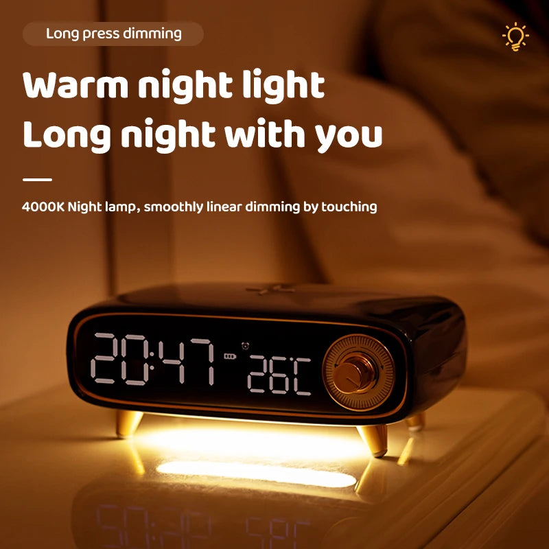 15W Wireless Fast Charging Multi-Function Bluetooth Speaker Six-In-One Bedside Charging Night Light Alarm Clock Temperature Disp