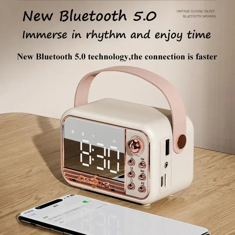 Classical Music Player  Retro Bluetooth Speaker LED Mirror HIFI Stereo Sound With Time Display Dual Alarm Clock Support TF AUX