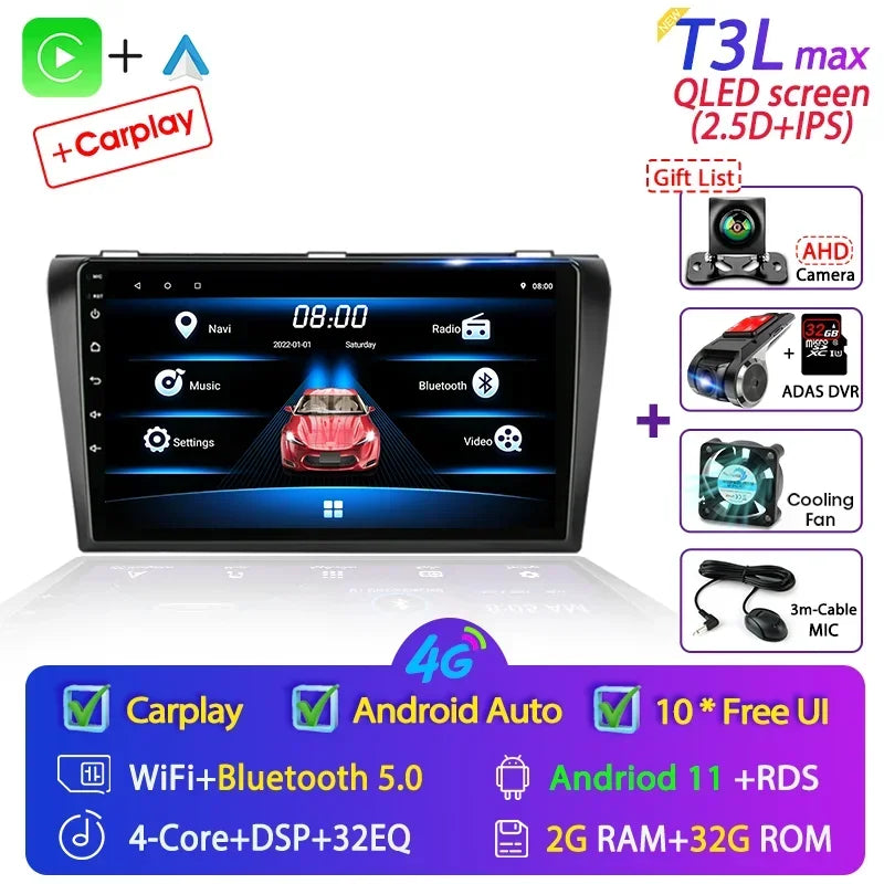 2 Din Android 12 for Mazda 3 2004-2009 Car Radio Multimedia Player Stereo Navigation With BOSE Carplay Speakers Head Unit Video