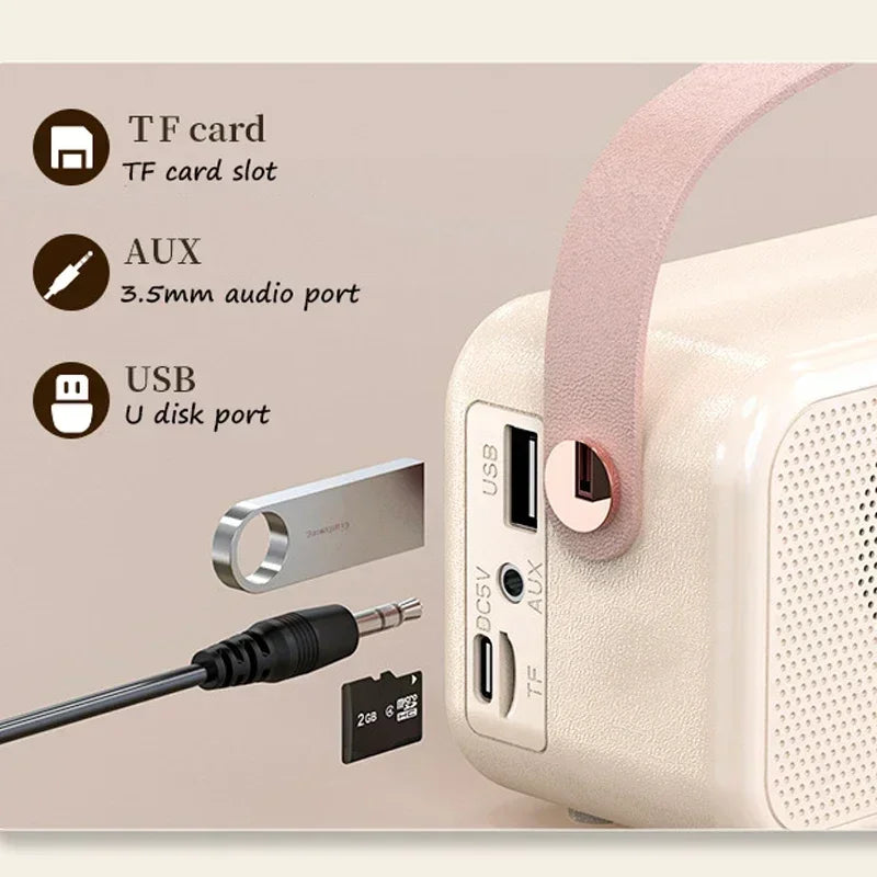 Classical Music Player  Retro Bluetooth Speaker LED Mirror HIFI Stereo Sound With Time Display Dual Alarm Clock Support TF AUX