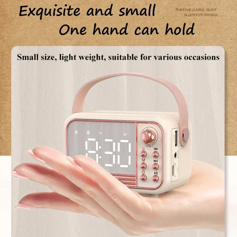 Classical Music Player  Retro Bluetooth Speaker LED Mirror HIFI Stereo Sound With Time Display Dual Alarm Clock Support TF AUX