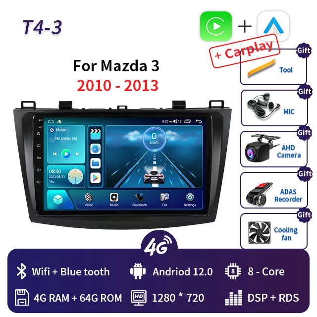 2 Din Android 12 for Mazda 3 2004-2013 Car Radio Multimedia Player Stereo Navigation With BOSE Carplay Speakers Head Unit Video