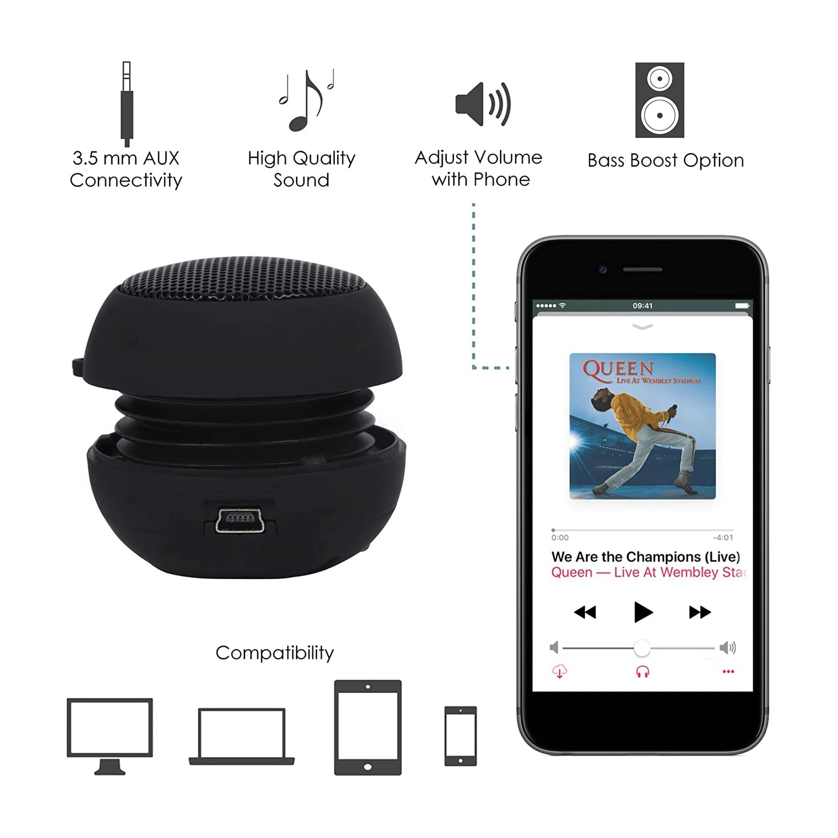 Mini Speaker Portable Rechargeable Travel Speaker With Aux Input Wired 3.5mm Headphone Jack
