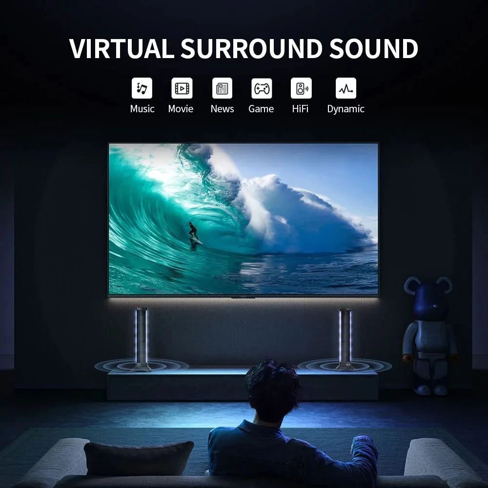 25in Sound Bars for TV Home Theater, Dual Subwoofers & 4 Speakers, 3D Stereo Surround Bluetooth System, Foldable Split Wireless