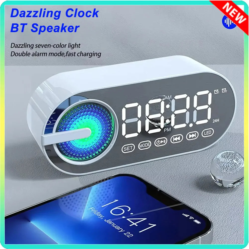 Quiet Wireless Bluetooth Speaker Alarm Clock RGB TWS USB LED Mirror Digital Clock Mini AI Smart Alarm Clock Speaker for Home
