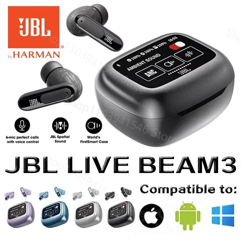 JBL Live Beam 3 True Wireless Noise Cancelling Enclosed Earbuds, 6 Microphones for Perfect Communication, IP55 Waterproof