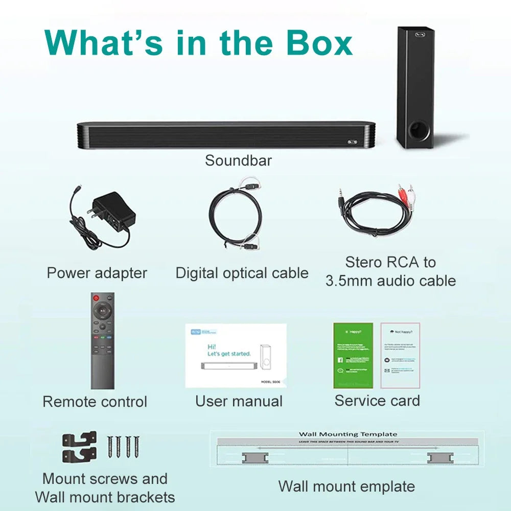 120W Bluetooth Soundbar With Subwoofer Wired Soundbar Bluetooth Speaker for TV Bass Adjustable Surround Sound for Home Theater