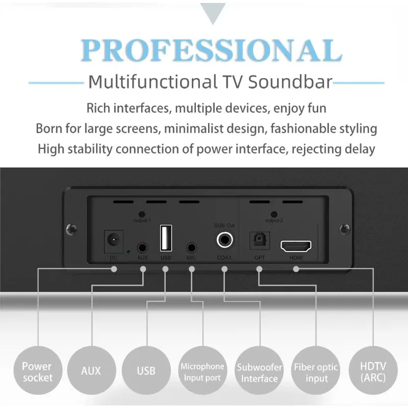 40W TV Sound Bar With 30W Subwoofer Soundbar Wireless Speaker Home Theater Support HDMI(ARC), Optical, Coaxial, 3.5mm Aux, USB