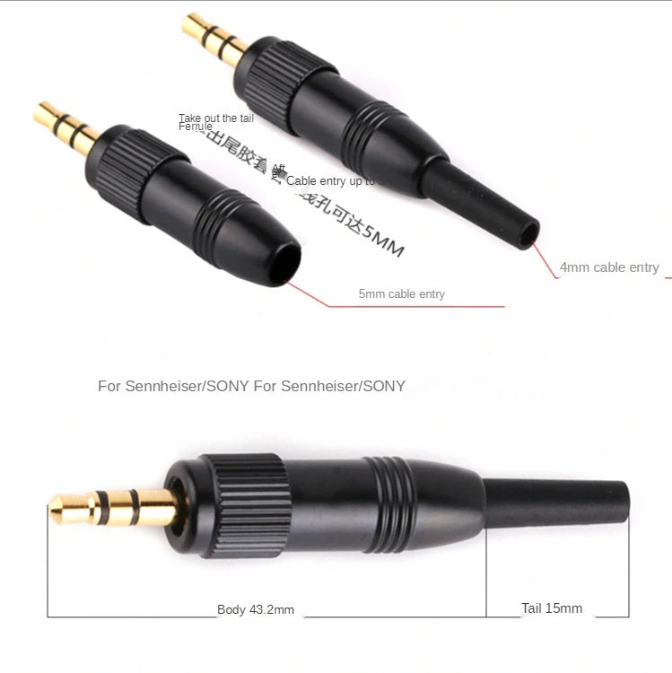 PURELINE Black 3.5 Mm 1/8" Stereo Screw Audio Lock Connector for Sennheiser SonyD11/V1/P03 Microphone Spare Plug Adapter