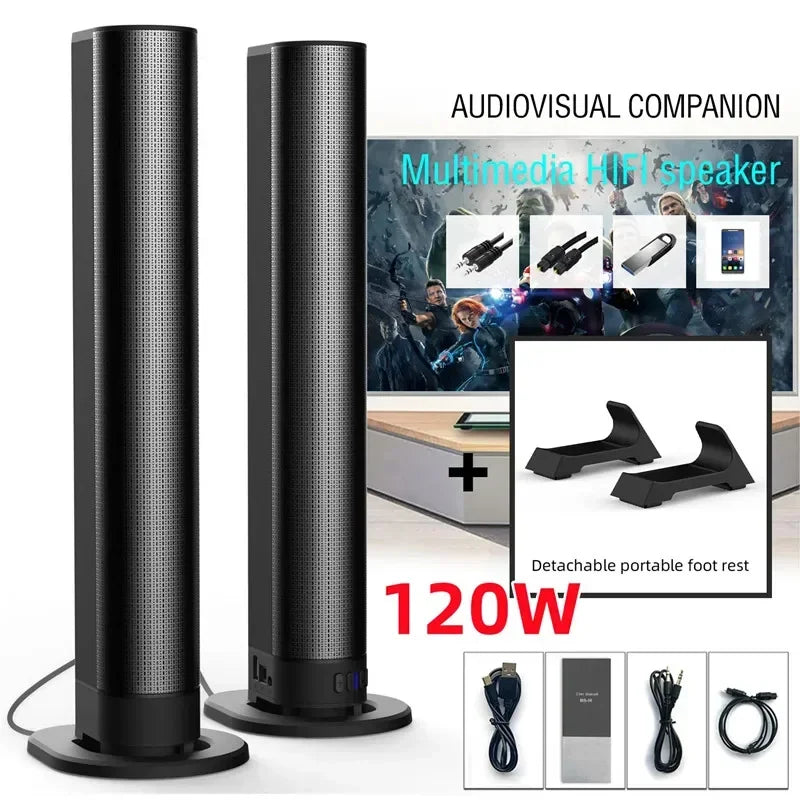 120W TV Soundbar Wired and Wireless Bluetooth Speaker Home Cinema Sound System Stereo Surround With FM Radio Music Center Boombo