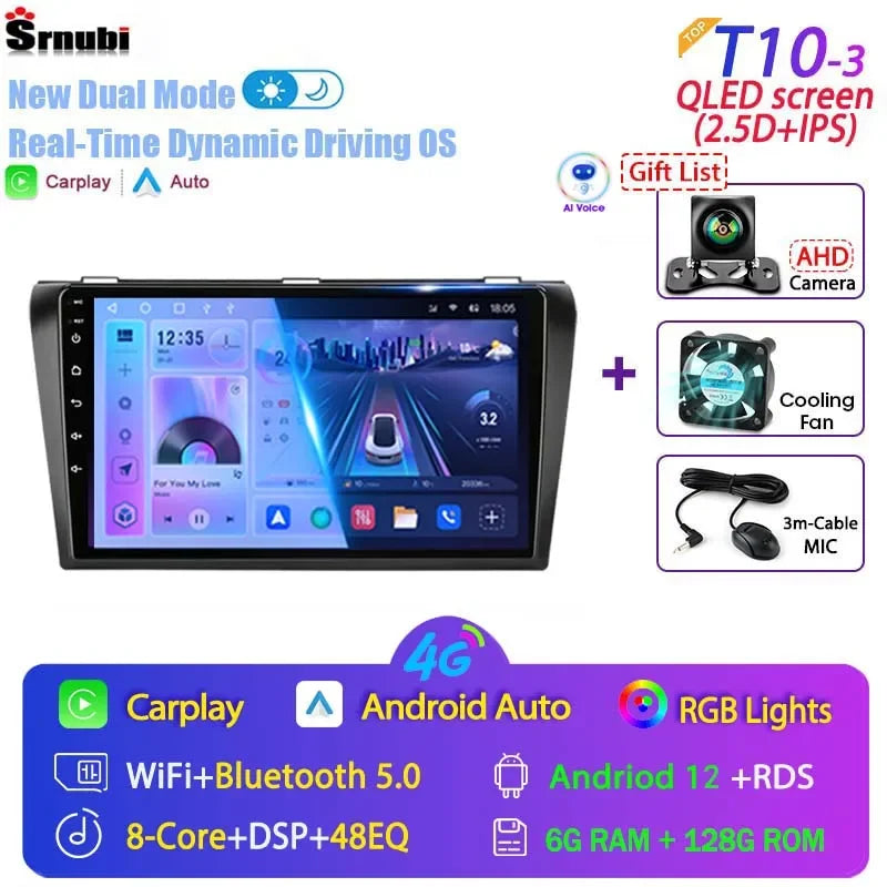 2 Din Android 12 for Mazda 3 2004-2009 Car Radio Multimedia Player Stereo Navigation With BOSE Carplay Speakers Head Unit Video