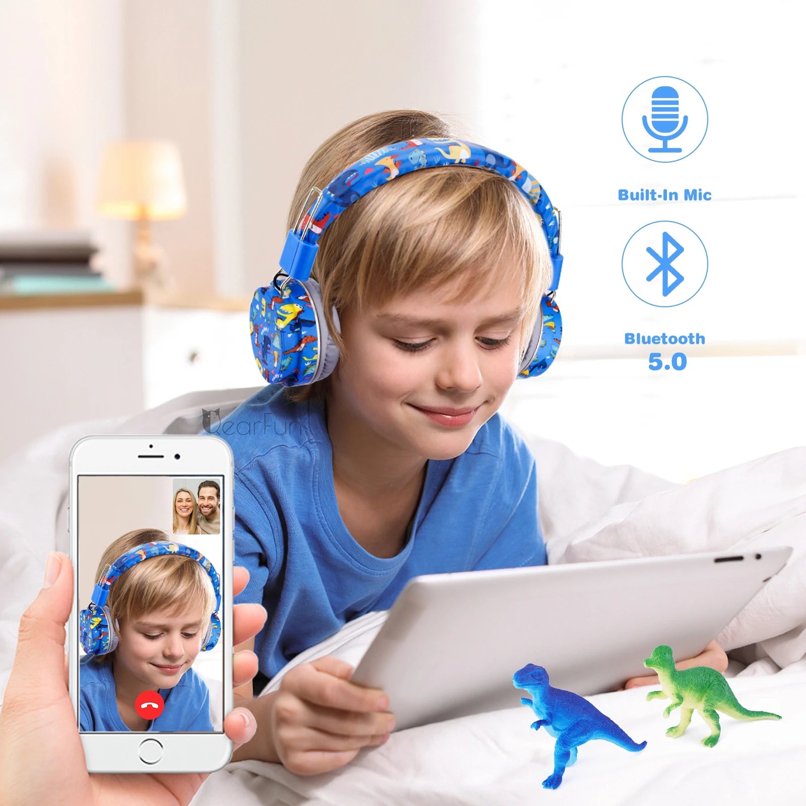 Christmas Gift Kids Headphones Dinosaur Wirless Bluetooth Headset Stereo Music Headphones for Phone Ipad Box With Dinosaur Toy