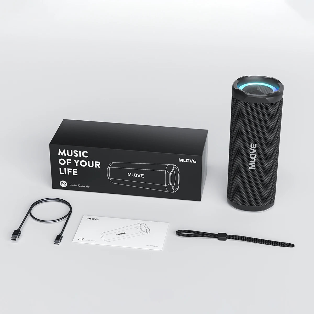 MLOVE P2 Bluetooth Speaker, Bluetooth 5.3, Dual Speakers, RGB Lights, IPX7 Waterproof, TWS Connectivity