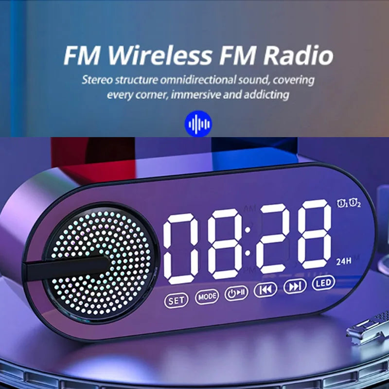 Quiet Wireless Bluetooth Speaker Alarm Clock RGB TWS USB LED Mirror Digital Clock Mini AI Smart Alarm Clock Speaker for Home