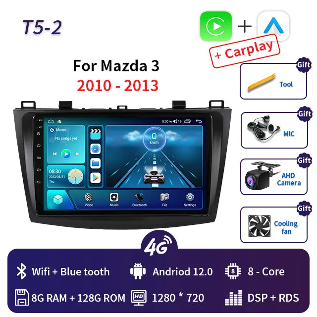 2 Din Android 12 for Mazda 3 2004-2013 Car Radio Multimedia Player Stereo Navigation With BOSE Carplay Speakers Head Unit Video