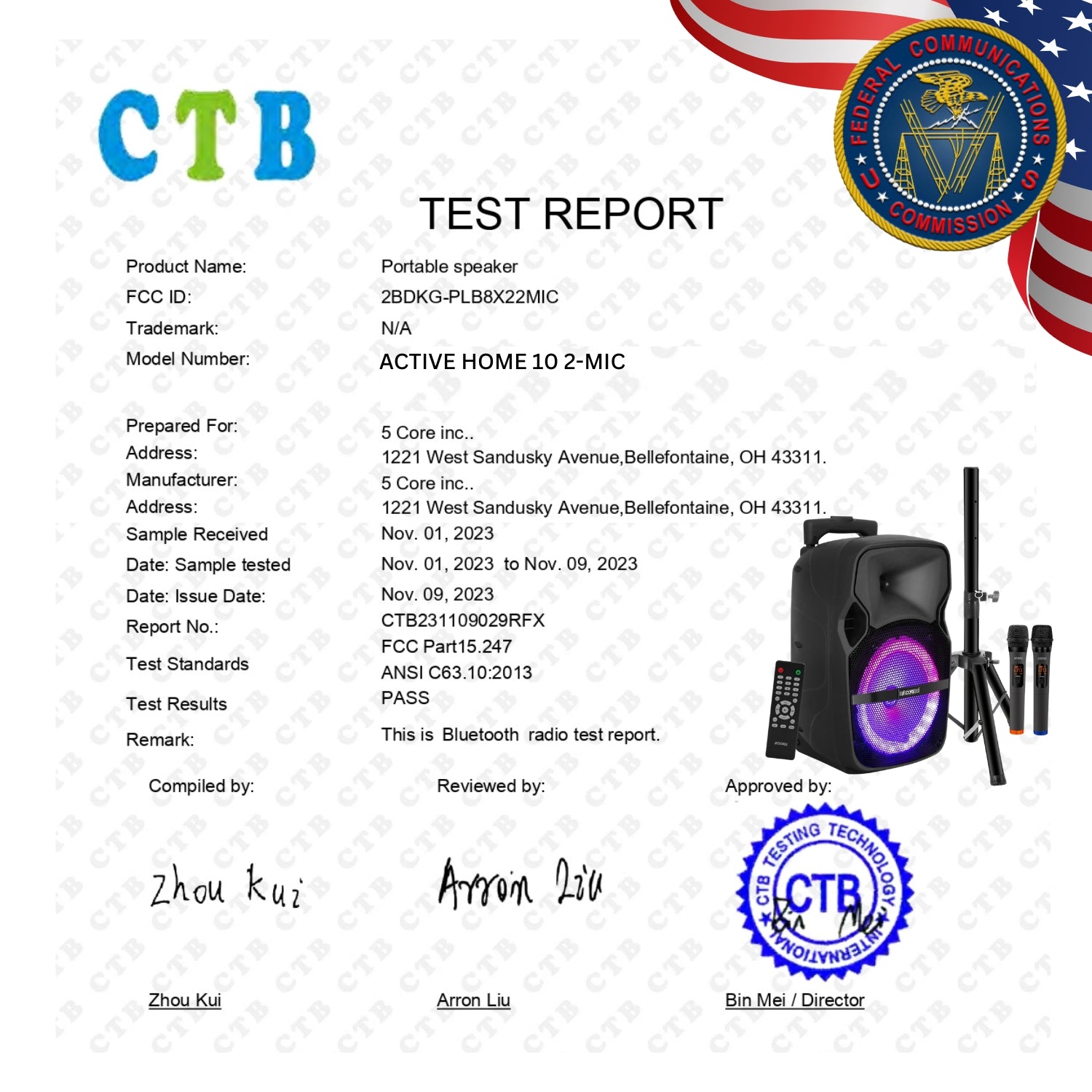 5Core 10 inch PA Portable Bluetooth Party Speaker Karaoke Boombox + 2