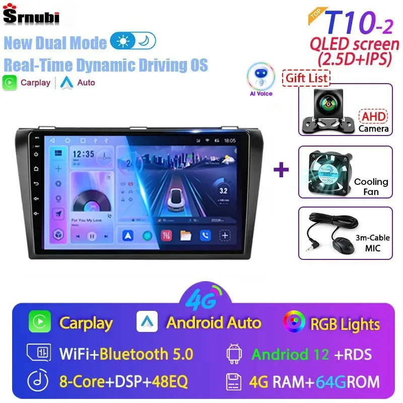 2 Din Android 12 for Mazda 3 2004-2009 Car Radio Multimedia Player Stereo Navigation With BOSE Carplay Speakers Head Unit Video