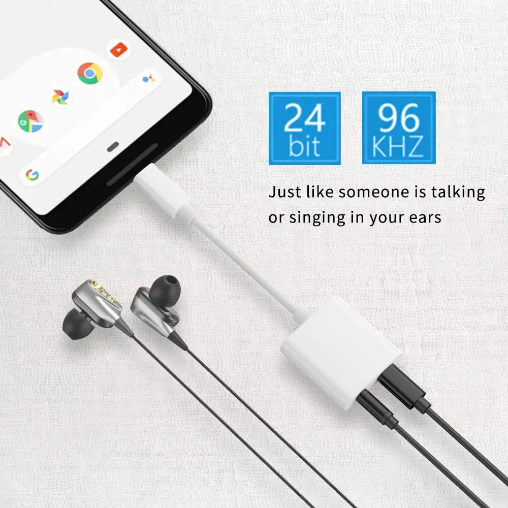 Type C 2 in 1 Audio Adapter USB C to 3.5mm Headphone Jack Adapter Support HTC, Google Pixel 3 3XL Type C Adapter With DAC