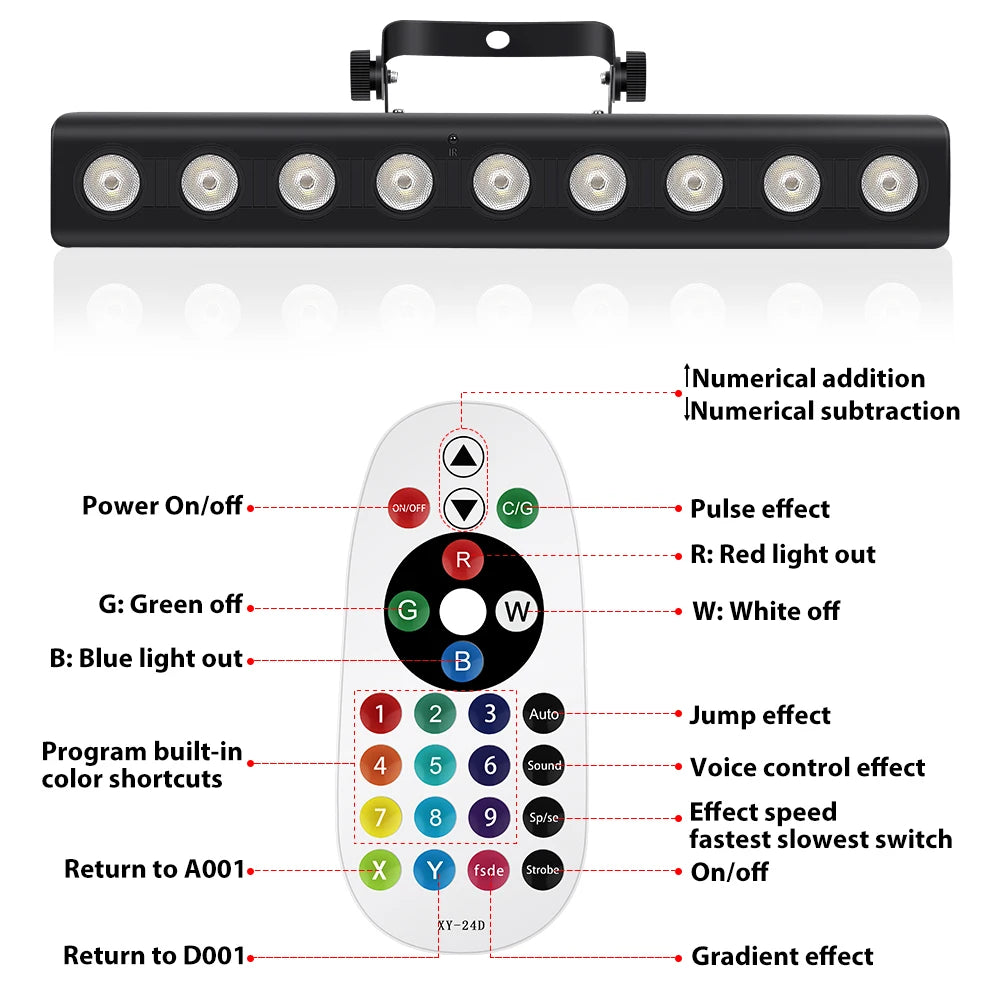LED Stage Wash Light 4IN1 RGBW Remote Control Sound Activated DMX Stage Light for Wedding Disco Party Stage DJ Lighting Bar