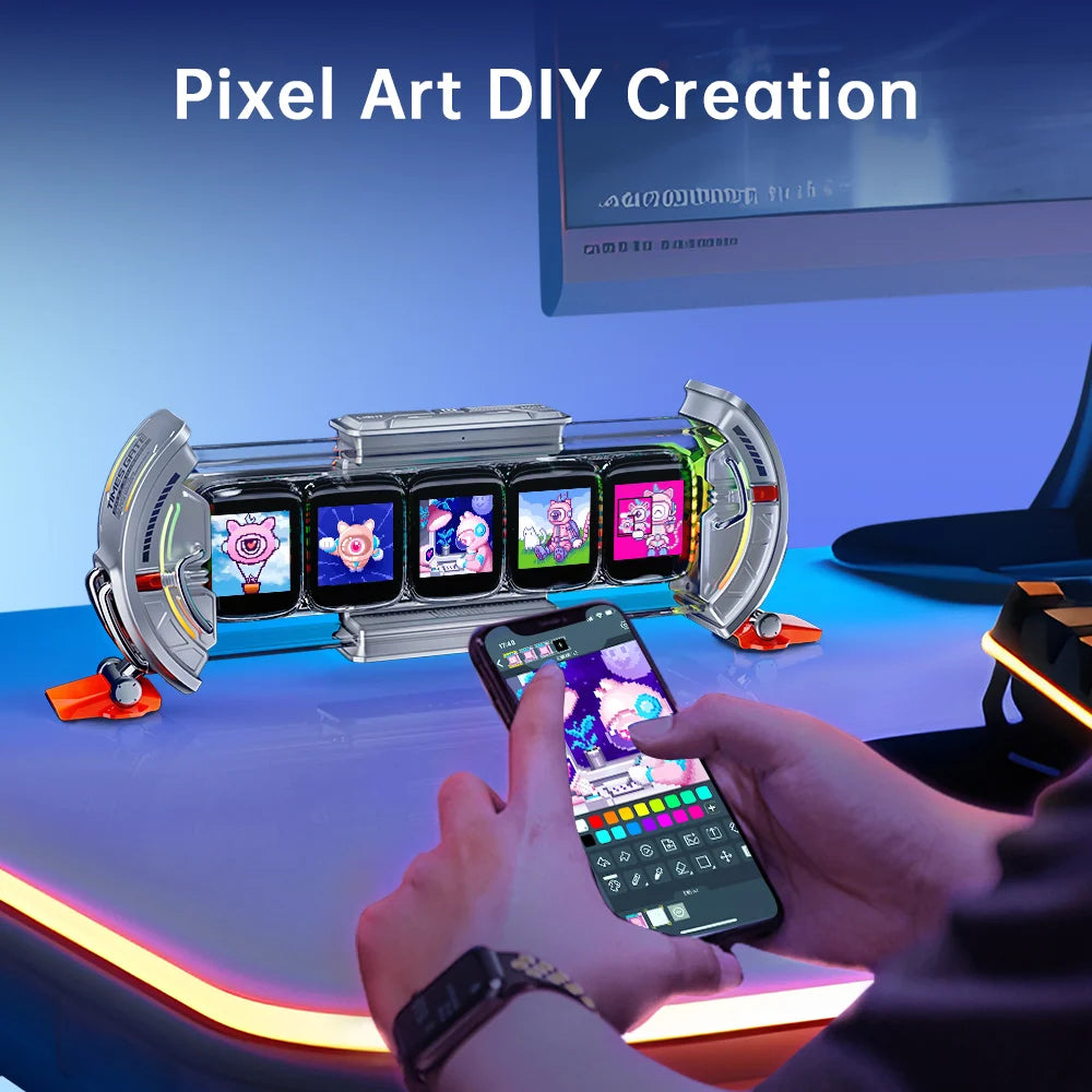 Divoom Times Gate Gaming Room Setup Digital Clock With Smart APP Control, WiFi Connect, RGB LED Display, Office Decor Cyberpunk