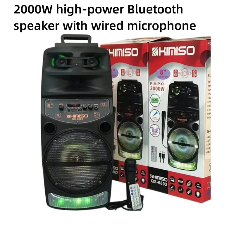 QS 6802 Outdoor Party Active Bluetooth Speaker 8 Inch Wireless Portable 2000W Peak Power Subwoofer Column Radio Speaker With Mic