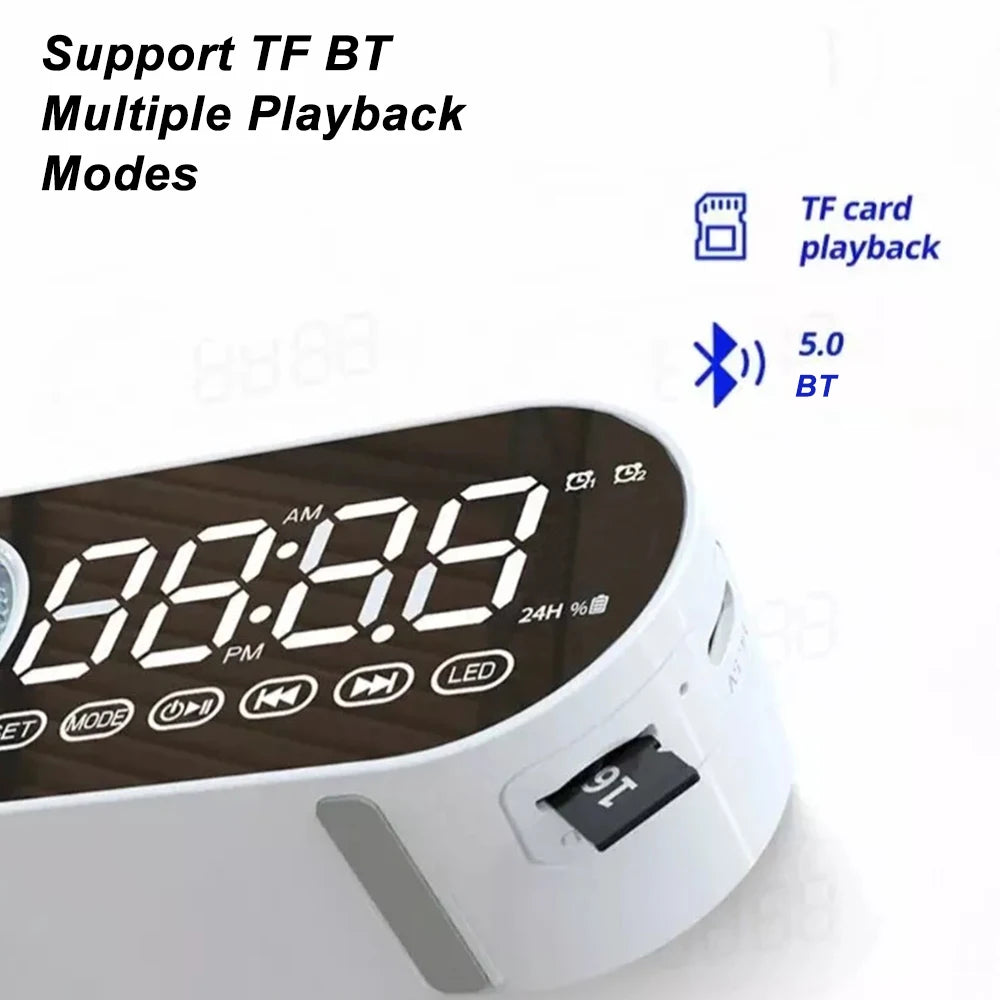 Quiet Wireless Bluetooth Speaker Alarm Clock RGB TWS USB LED Mirror Digital Clock Mini AI Smart Alarm Clock Speaker for Home