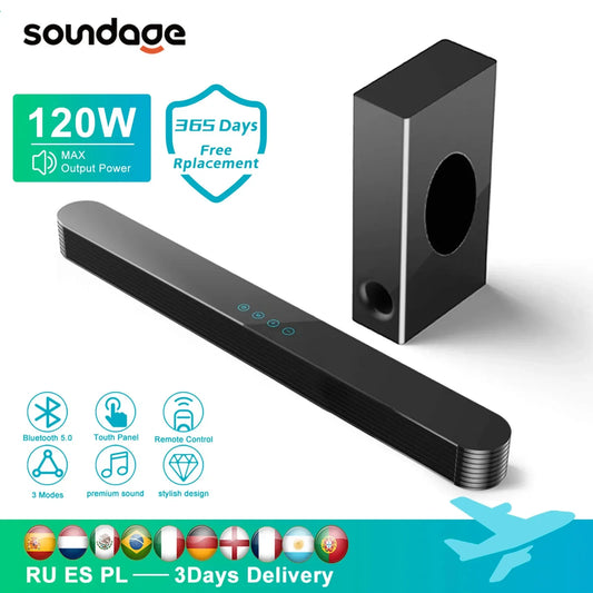 120W Bluetooth Soundbar With Subwoofer Wired Soundbar Bluetooth Speaker for TV Bass Adjustable Surround Sound for Home Theater