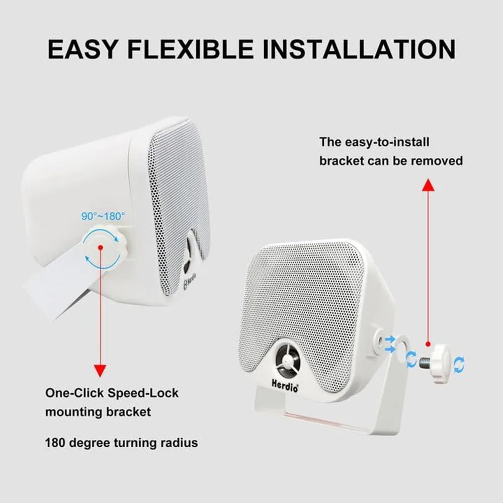 Herdio 4‘’ Marine Box Bluetooth Speakers Compact Waterproof Audio Sound System With 100 Watt Power for Boat Golf Cart Jeep ATV