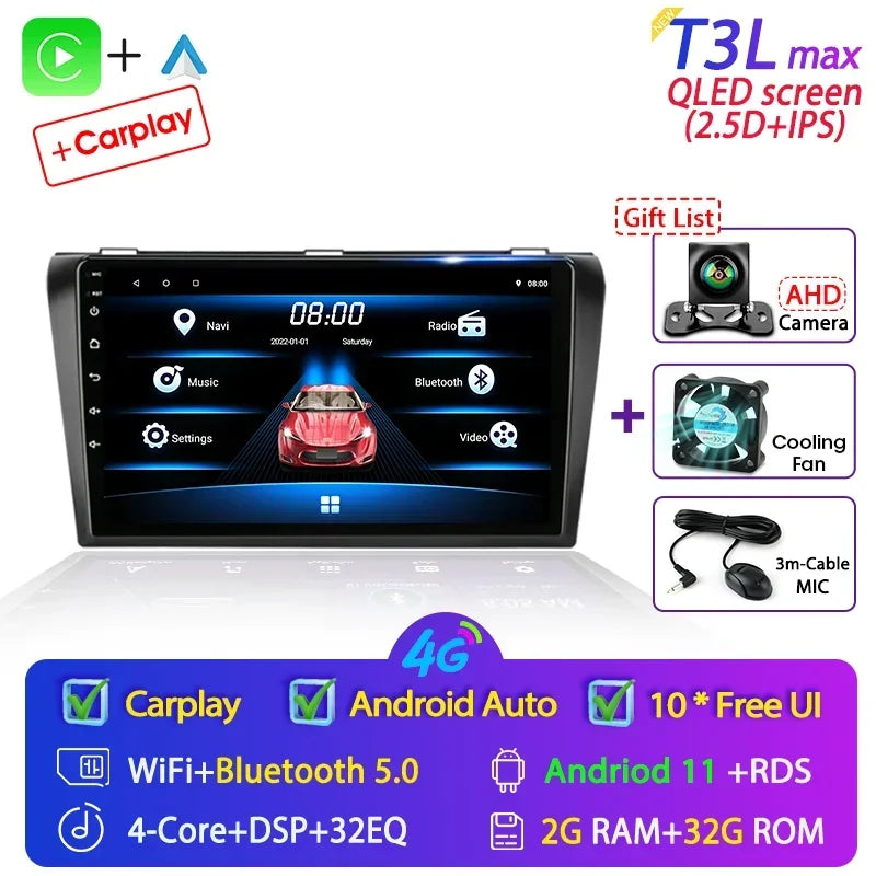 2 Din Android 12 for Mazda 3 2004-2009 Car Radio Multimedia Player Stereo Navigation With BOSE Carplay Speakers Head Unit Video