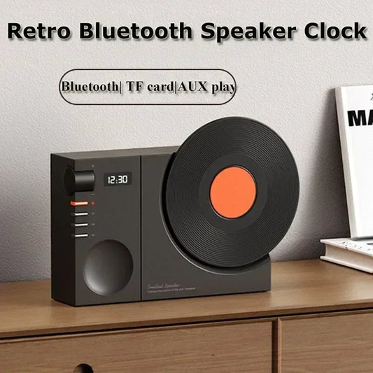 Mini Retro Bluetooth5.3 With AUX Play Speaker Wireless Hifi Sound Soundbar Vintage MP3 Music Box Clock Display Support TF Card