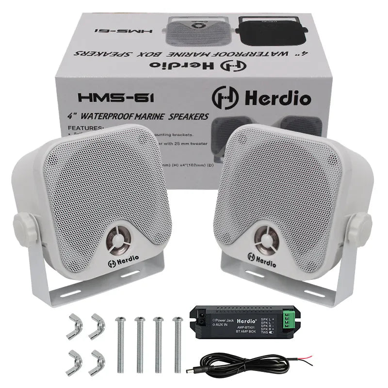 Herdio 4‘’ Marine Box Bluetooth Speakers Compact Waterproof Audio Sound System With 100 Watt Power for Boat Golf Cart Jeep ATV