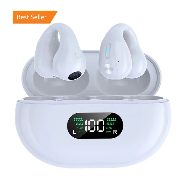 LED Bone Conduction Headphones TWS Earbuds Ear Clip BT5.3 Touch Wireless Earphone Digital Display HIFI Sports Headset for Ambie