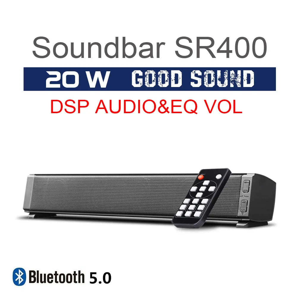 HYASIA 20W Portable Soundbar Bluetooth CP TV Speaker Wireless Stereo TF Subwoofer Column 2 Sound Effects QE Treble/Bass Adjust