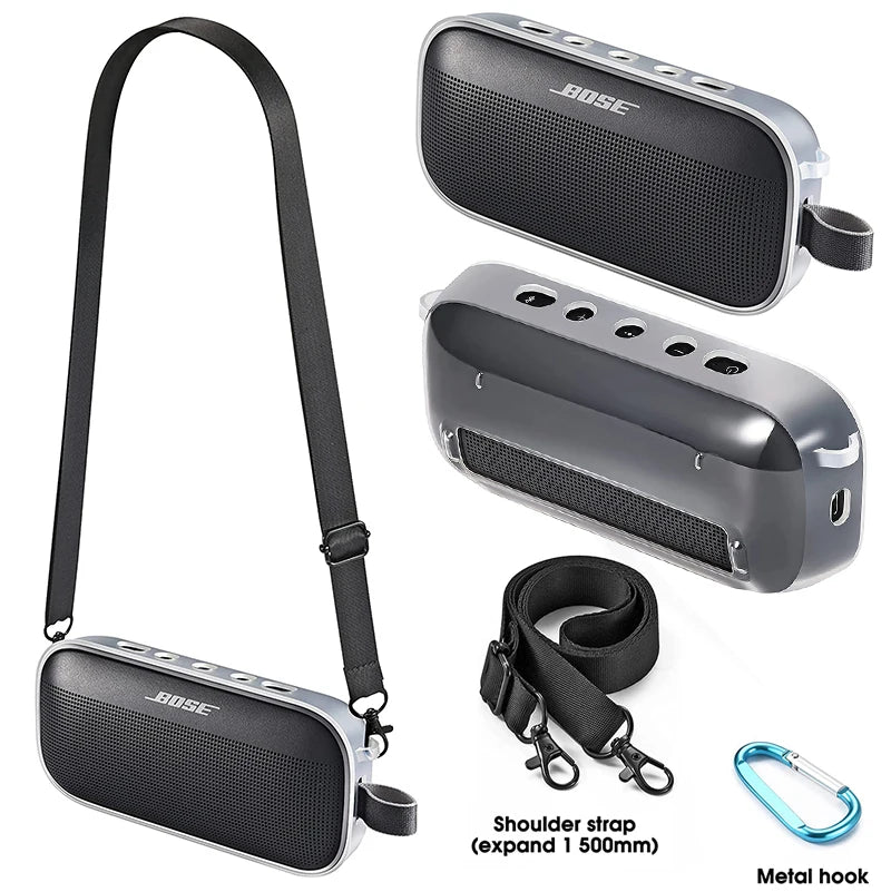 ZOPRORE TPU Portable Case Protective Travel Cover for Bose SoundLink Flex Bluetooth Speaker With Shoulder Strap and Carabiner