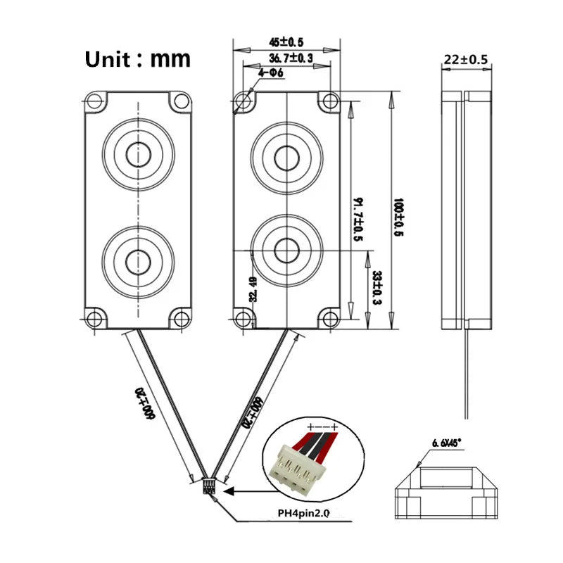 2PCS Audio Portable1PC Speakers 10045 LED TV Speaker 8 Ohm 5W Double Diaphragm Bass Computer Speaker DIY for Home Theater