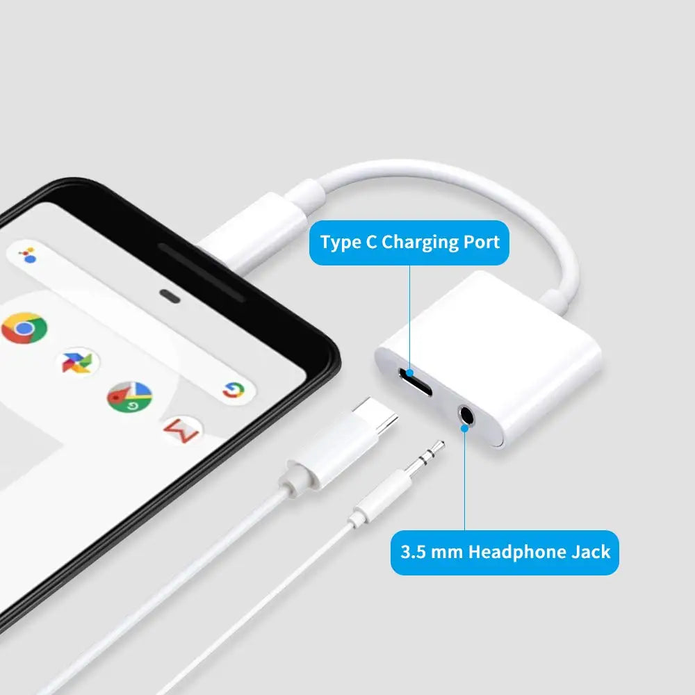 Type C 2 in 1 Audio Adapter USB C to 3.5mm Headphone Jack Adapter Support HTC, Google Pixel 3 3XL Type C Adapter With DAC
