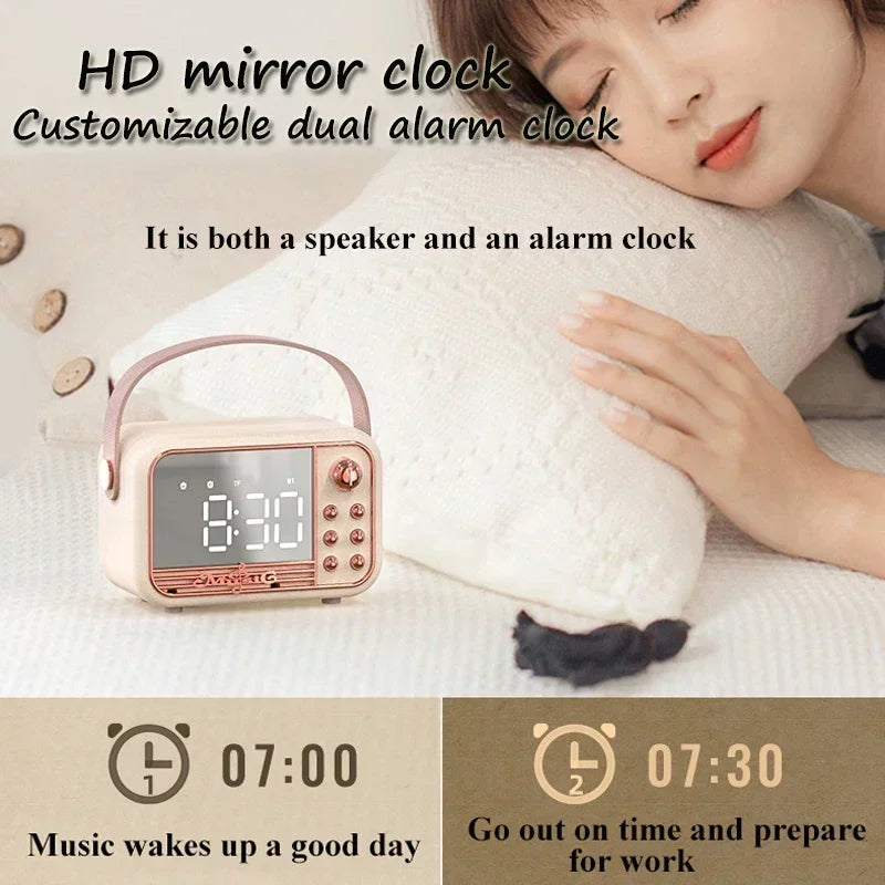 Classical Music Player  Retro Bluetooth Speaker LED Mirror HIFI Stereo Sound With Time Display Dual Alarm Clock Support TF AUX