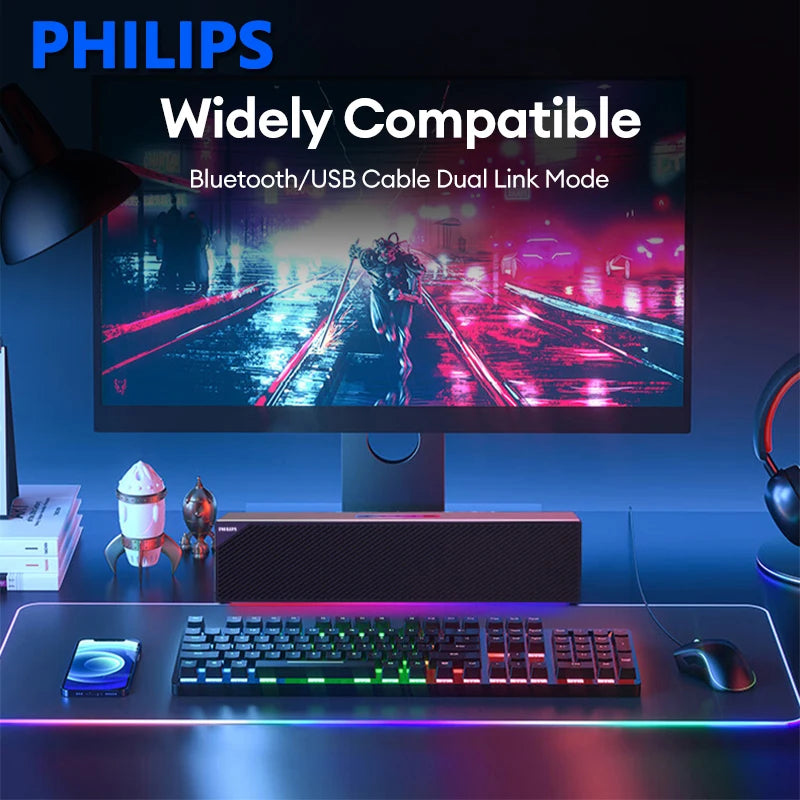 Choice Philips SPA3810 Bluetooth Wired Computer Speakers RGB Music High Power Subwoofer Stereo Surround Desktop Gaming Sound Box