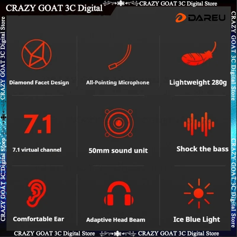 DAREU EH722 Wired Headphones RGB Desktop Laptop Headwear E-Sports Noise Cancelling Gaming Earphones,High Definition Microphone