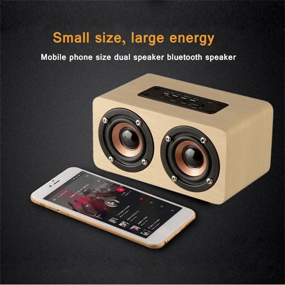 3.5mm Aux Mode Portable Bluetooth Speakers 10W Wooden Speaker Dual Horn Sound Box for Smartphones Wireless Subwoofer TF Card