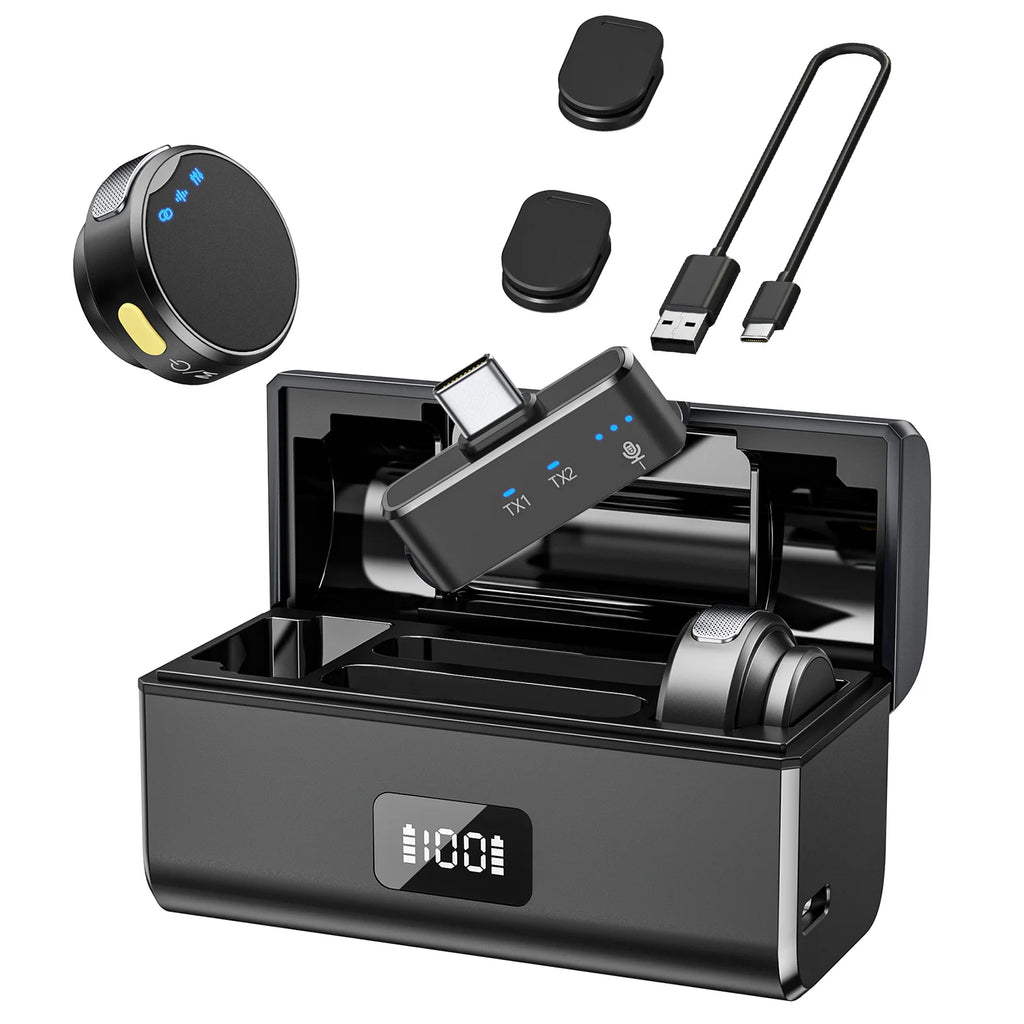 100M Wireless Microphone for Phone Professional Magnetic Lavalier Microphone With Charging Box Noise Reduction for Recording