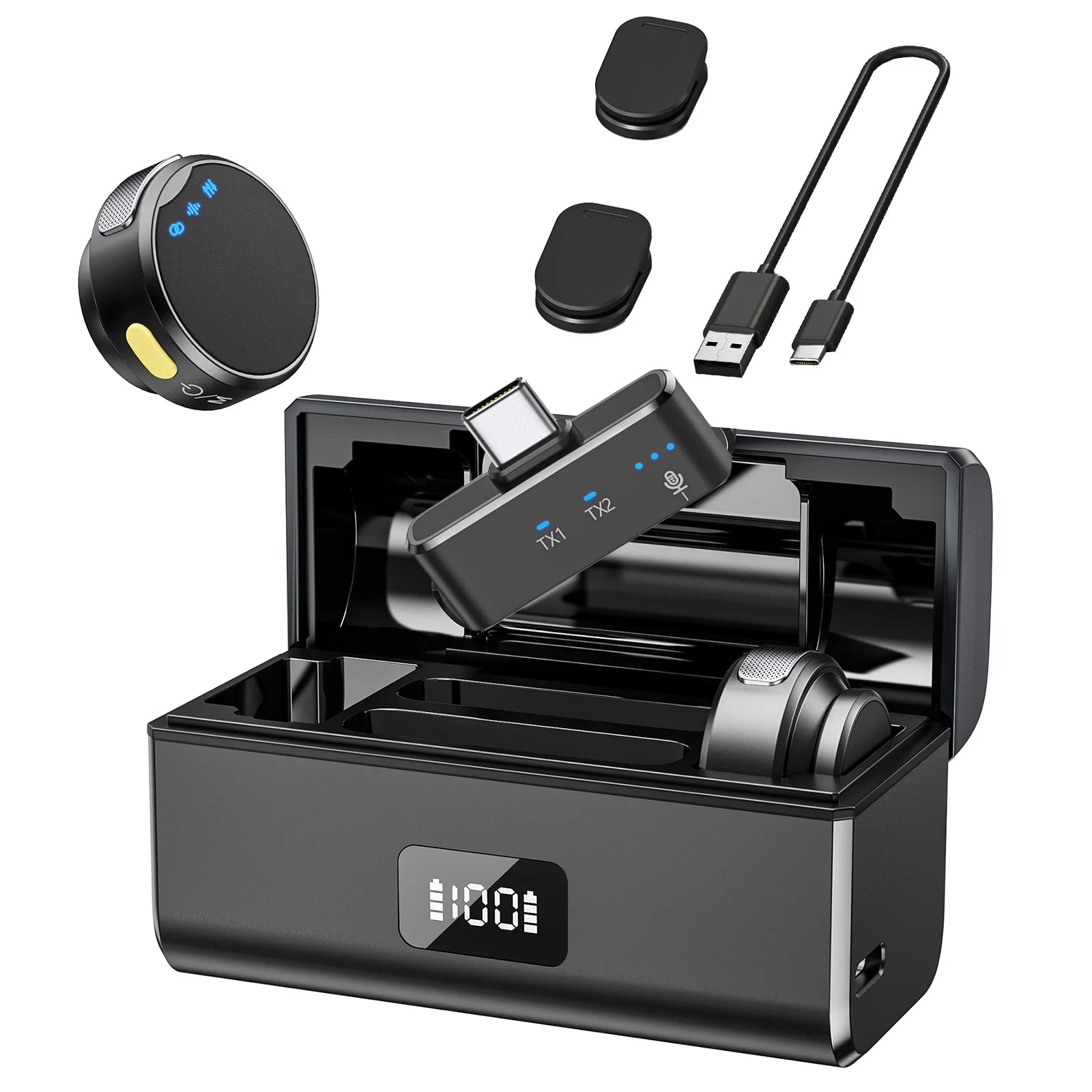 100M Wireless Microphone for Phone Professional Magnetic Lavalier Microphone With Charging Box Noise Reduction for Recording